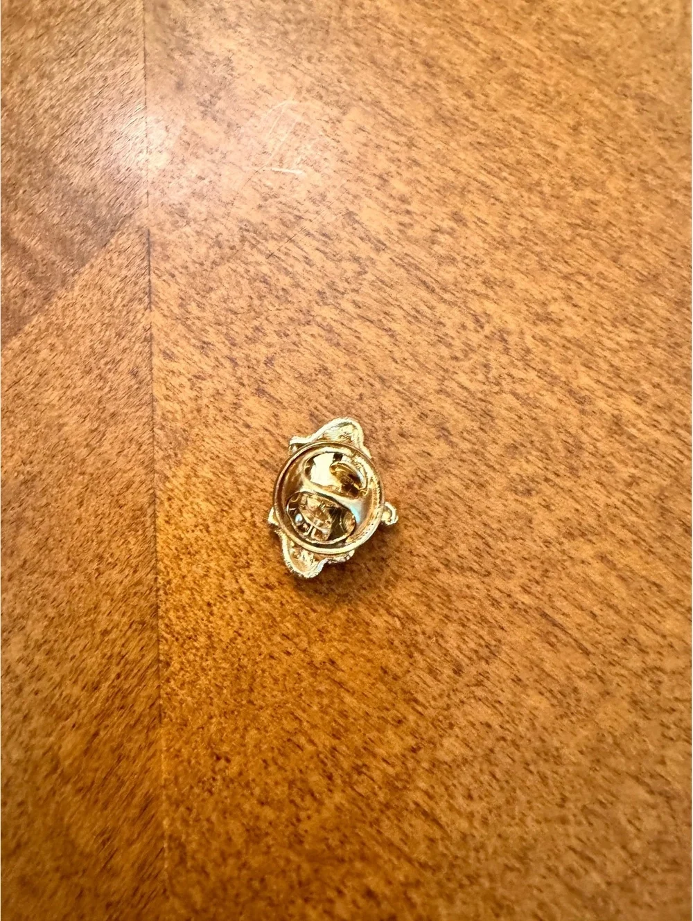 Gold Tone Crown Shaped Lapel Pin with Rhinestones 297